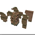 Ancient Architectural Ruins With Stone Brick Structures Various Shapes And Moss Weathered Traces