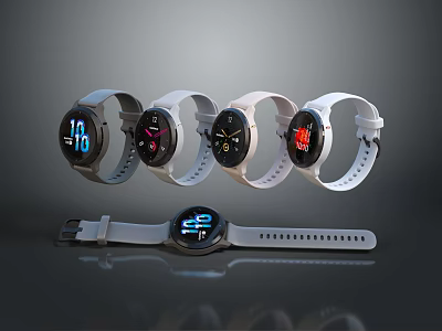 Fashionable Smartwatches With Various Colored Straps And Digital Dials Showing Time And Data 3d model