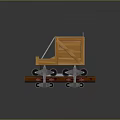 Wooden Utility Cart Featuring Metal Frame Black Cushion And Red Rolling Wheels