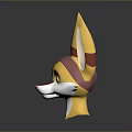 Cartoon Style Game Character 3D Model Head With Large Ears And Yellow Red Stripes