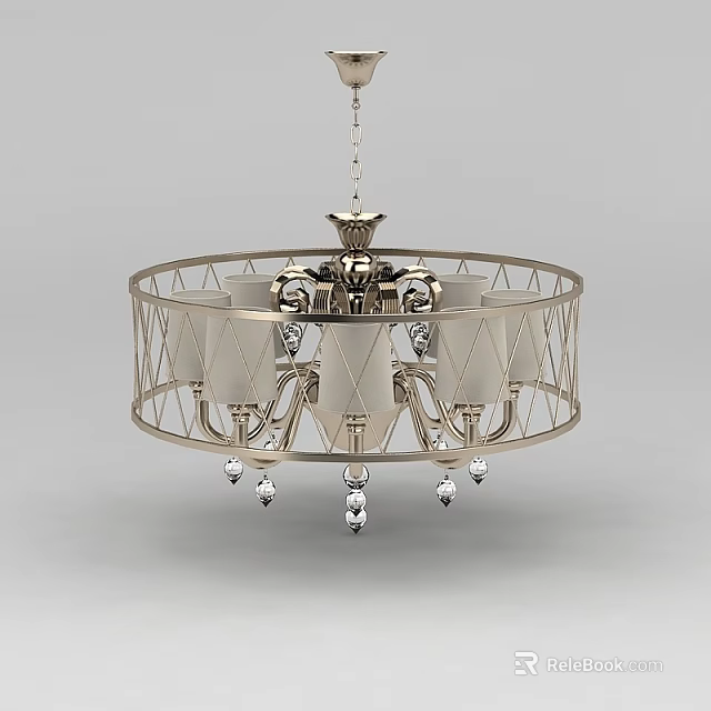 Tech Exhibition Hall Modern Chandelier With Metallic Frame And Crystal Decorations 3d model 