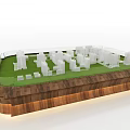 Commercial Equipment City Model With Wooden Base Green Grass White Buildings And Glass Fence