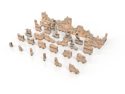 Ancient Architectural Ruins Model With Scattered Brick Components And Structures 3d model