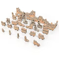 Ancient Architectural Ruins Model With Scattered Brick Components And Structures
