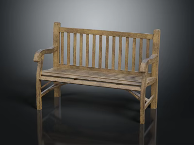 Classic Wooden Outdoor Bench With Armrests Ideal For Garden Patio Seating Area 3d model