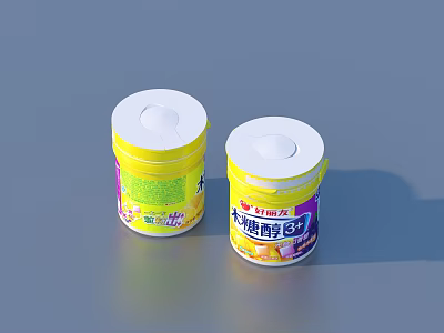 Household Cleaning Jars With White Lids And Yellow Purple Label Designs 3d model