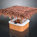 Outdoor Stylish Bar Counter With Thatched Roof Wooden Structure And White Top