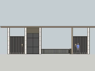 Modern Main Entrance Gate With Central Door And Side Metal Grille Gates 3d model