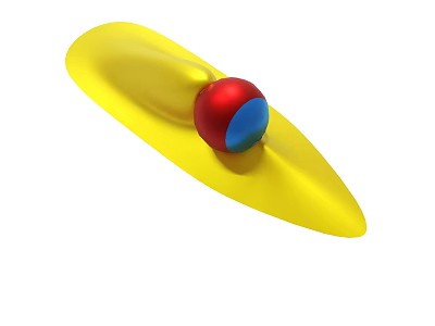 Modern Abstract Yellow Curved Shape With Red And Blue Ball Design 3d model