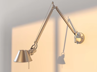 Modern Metal Wall Lamp With Adjustable Arm And Conical Shade Mounted On Wall 3d model