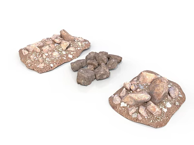Natural Stone and Wood Decorative Pieces with Rustic Texture and Arrangement 3d model