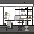 Modern Study Room Interior Design With Built in Bookshelves Marble Desk Minimalist Chairs And Plants
