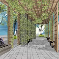 Wooden Pergola with Climbing Vines in Outdoor Leisure Park for Activities and Natural Greenery