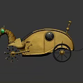 Golden Steampunk Style Water Vehicle With Horse Shaped Head Round Windows And Decorative Wheels