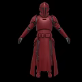 Red Armored Game Movie Character With Long Robe Helmet And Black Gloves