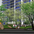 Beautiful Green Residential Landscape With Lush Trees High Rise Buildings And Recreational Areas