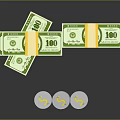 Stacked Green 100 Dollar Bills With Yellow Bands And Coin Stacks