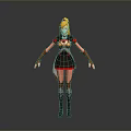 Woman With Blonde Hair In Red And Black Outfit Standing In 3D Model Pose