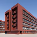 Modern Red Brick School Building With Symmetrical Design Multi Story Structure And Central Connecting Section