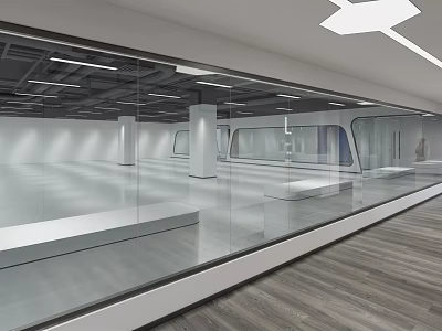 Modern Office Corridor Interior With Glass Partitions Bright Lighting And Wooden Flooring 3d model