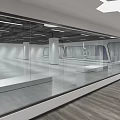 Modern Office Corridor Interior With Glass Partitions Bright Lighting And Wooden Flooring