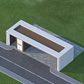 Aerial Planning of Modern Entrance Gate With White Structure Open Passage and Green Lawn