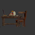 Wooden Dining Table Setup With Food Dishes Chairs And Traditional Patterned Rug