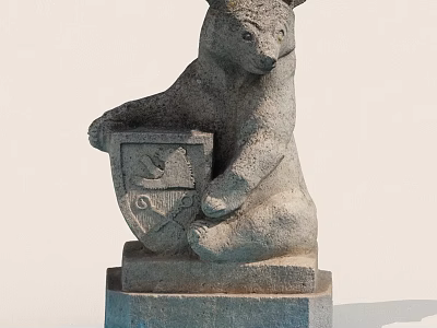 Stone Bear Statue in Sitting Posture Holding Shield with Heraldic Design on Square Base 3d model