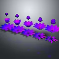 Cartoon Scene of Vibrant Purple Flowers Arranged in a Row on Gray Background