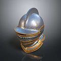 Medieval Knight Armor Helmet With Silver Metallic Finish Golden Accents Face Mask And Neck Guard