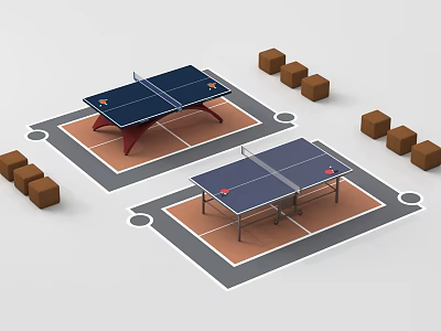 Two Ping Pong Tables As Sports Equipment With Surrounding Brown Blocks 3d model
