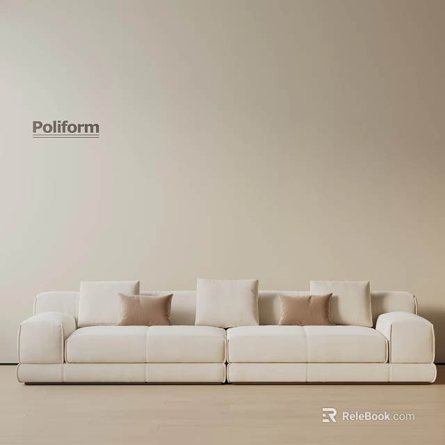 Elegant Cream Poliform Three-seater Sofa with Decorative Pillows Against Beige Wall 3d model 
