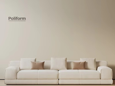 Elegant Cream Poliform Three-seater Sofa with Decorative Pillows Against Beige Wall 3d model