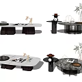 Modern Coffee Table Design With Marble Top Metal Base And Decorative Items 3d model