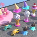 Colorful Ice Cream Cones And Popsicles With Decorative Shapes And Designs