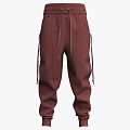 Burgundy Casual Pants With Drawstring Waist And Side Straps Relaxed Fit