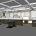Modern Restaurant Interior Design With Strip Lighting Counter Tables And Grille Partitions