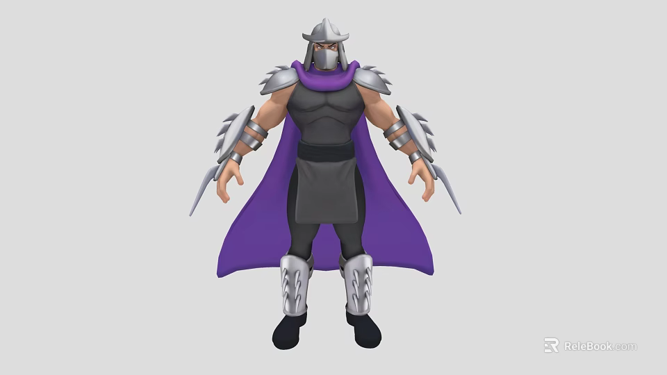 Game And Movie Character In Silver Armor With Purple Cape And Spiked Decorations 3d model 