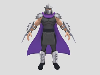 Game And Movie Character In Silver Armor With Purple Cape And Spiked Decorations 3d model