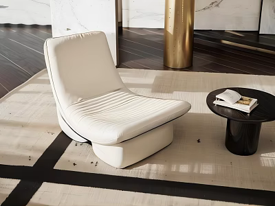 Elegant White Modern Leisure Chair on Light Carpet with Black Side Table and Books 3d model