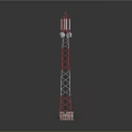Red And White Communication Tower Metal Structure With Top Mounted Electronic Equipment And Antenna