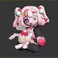 Cute Game Movie Character Featuring Pink Hair Heart Eyes Holding Rabbit Doll With Pink Bow