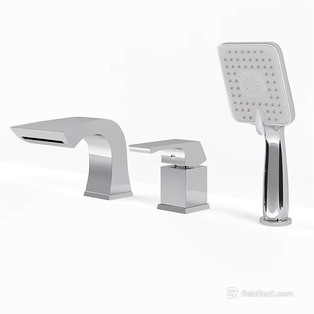 Modern Chrome Bathroom Faucet Set With Spout Handle And Handheld Shower 3d model 