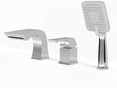 Modern Chrome Bathroom Faucet Set With Spout Handle And Handheld Shower 3d model