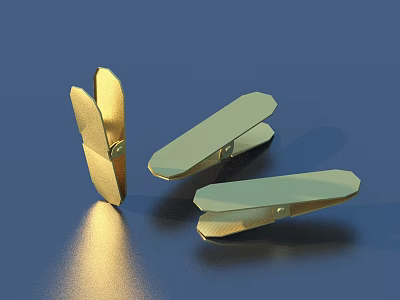 Golden And Light Green Metal Clips For Household Organization And Storage 3d model