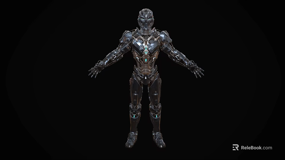 Sci Fi Robot Character With Metallic Armor And Glowing Blue Elements For Game And Movie 3d model 