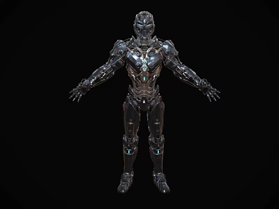 Sci Fi Robot Character With Metallic Armor And Glowing Blue Elements For Game And Movie 3d model