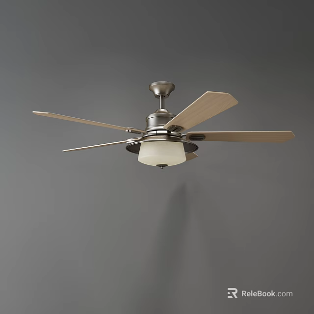 Modern Ceiling Fan With Wooden Blades Metal Motor And Built In Light 3d model 