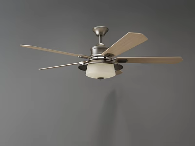 Modern Ceiling Fan With Wooden Blades Metal Motor And Built In Light 3d model