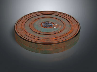 Ancient Rusted Circular Weapon With Concentric Rings And Central Ornament 3d model